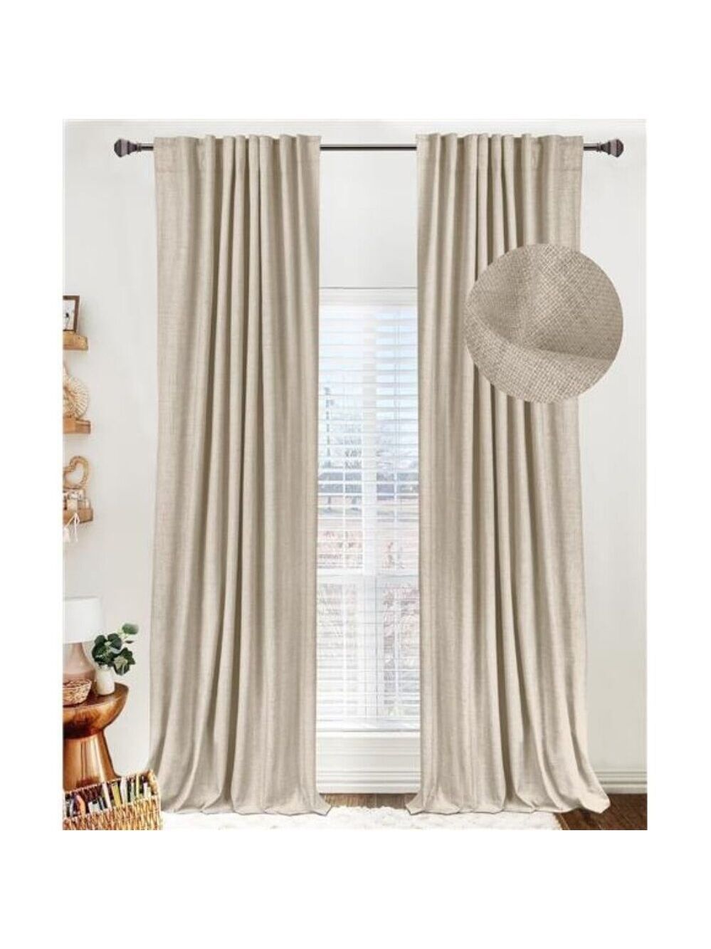 Blackout curtains 96 inch linen look thermal insulated drapes 2 panels set